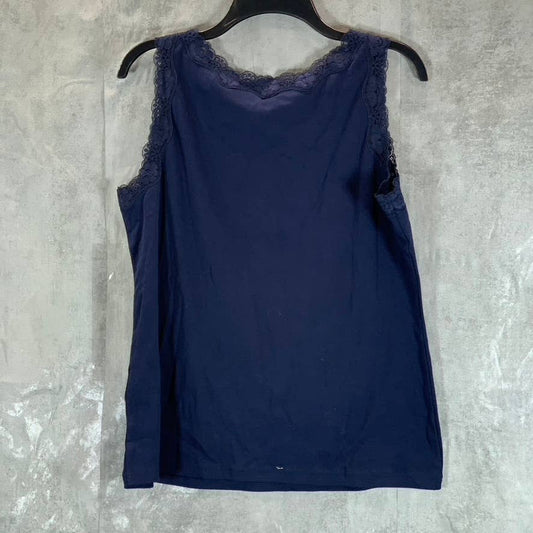 KAREN SCOTT Women's Intrepid Blue Cotton Scoop-Neck Scalloped-Lace Tank Top SZ L