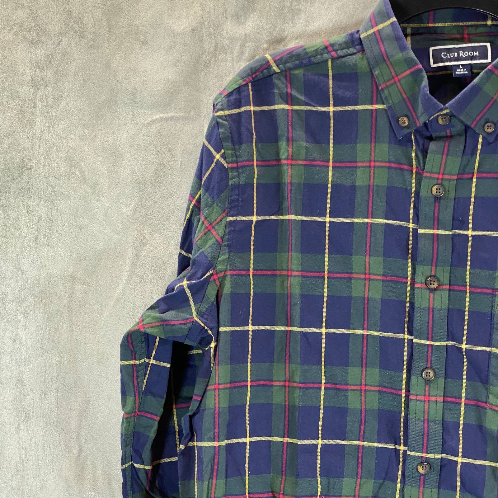 CLUB ROOM Men's Blue Plaid Regular-Fit Button-Up Long-Sleeve Shirt SZ L