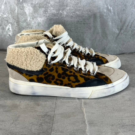 MARC FISHER LTD Women's Animal Print Beige Merin Faux-Fur Lace-Up Sneakers SZ 6