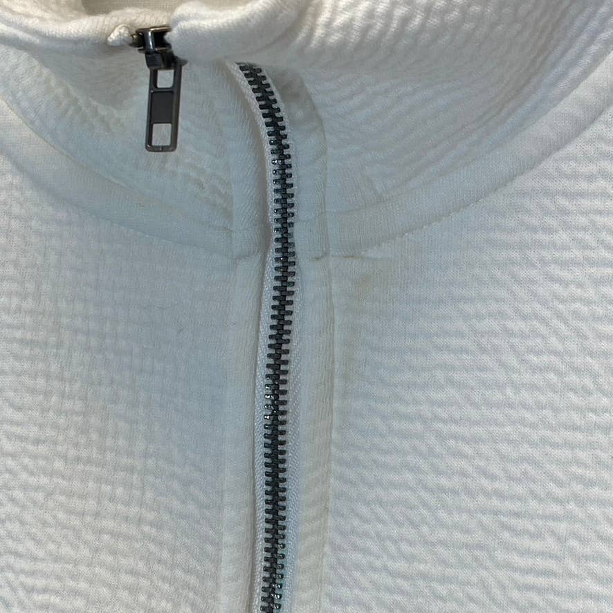 BB DAKOTA By Steve Madden Women's Ivory Just Zip It Textured Knit Pullover Sweatshirt SZ L