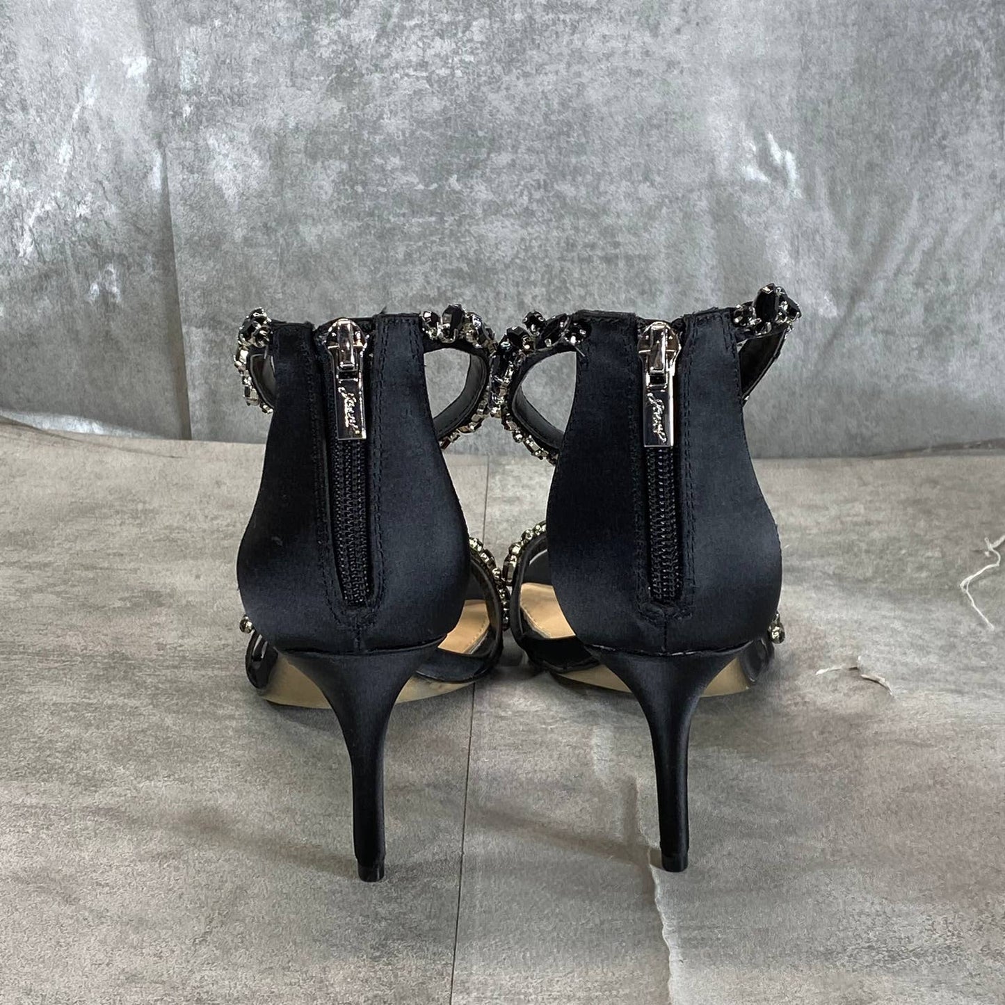 JEWEL BADGLEY MISCHKA Women's Black Caroline Embellished Evening Sandals SZ 7