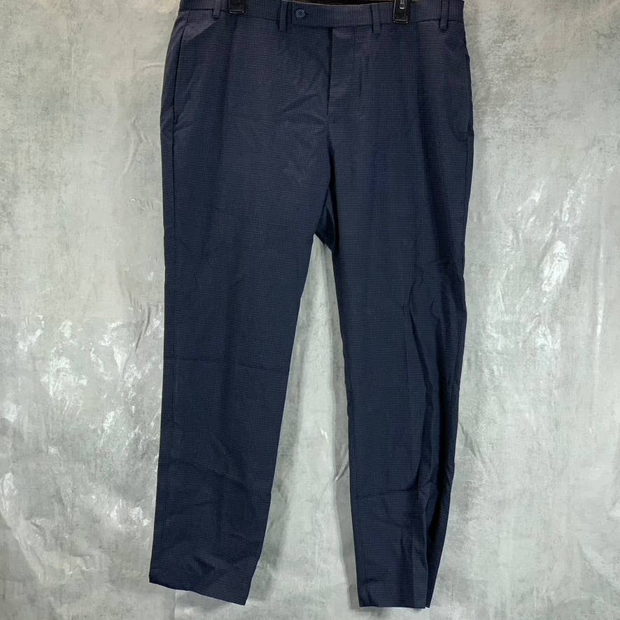 CALVIN KLEIN Men's Navy Mini-Check Slim-Fit Stretch Dress Pants SZ 38X30