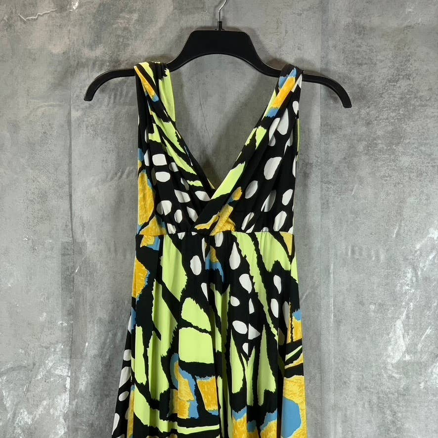 24SEVEN Comfort Apparel Women's Green Print Butterfly V-Neck Cap Sleeve Dress