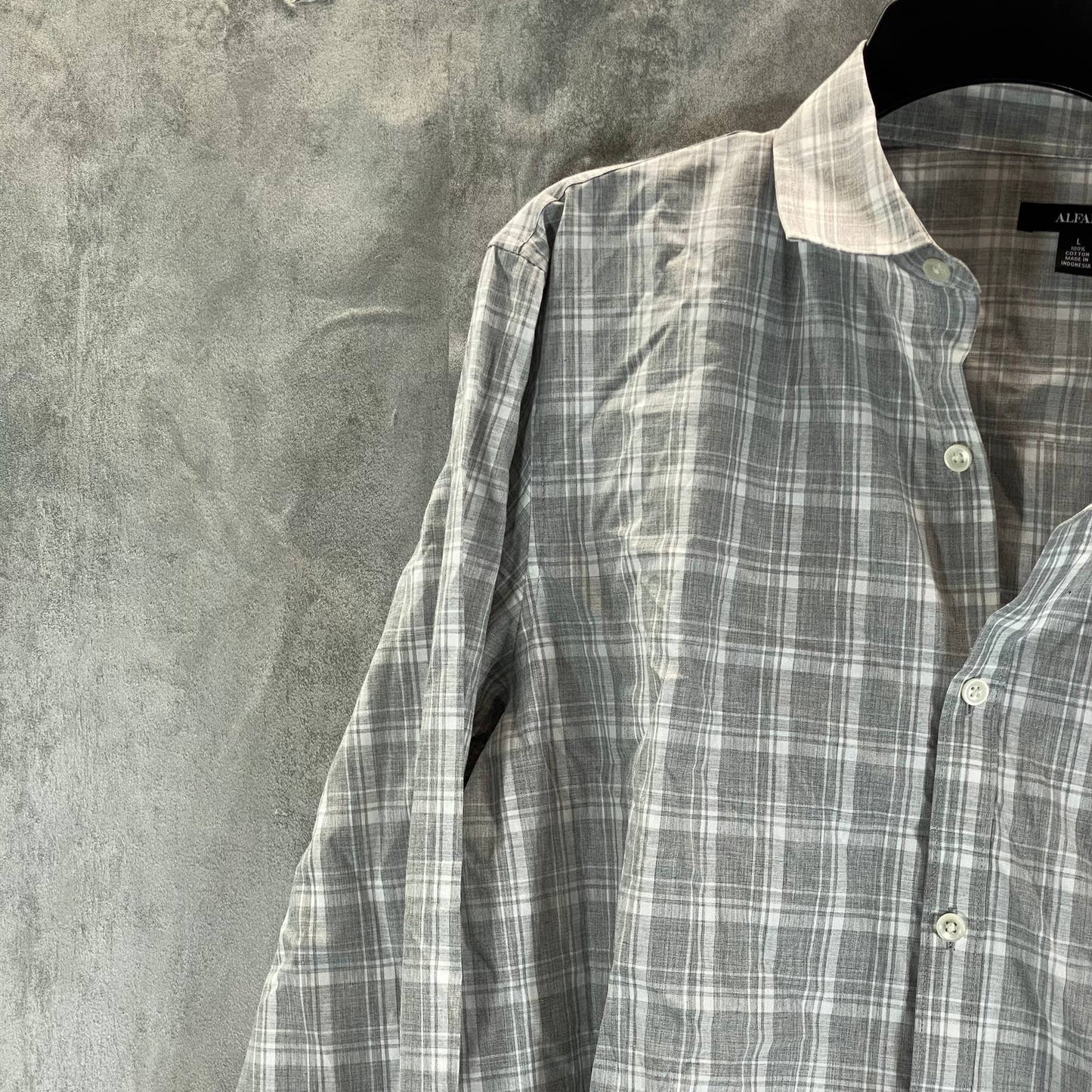 ALFANI Men's Grey Heather Caro Plaid Classic-Fit Long-Sleeve Button-Up Shirt SZL