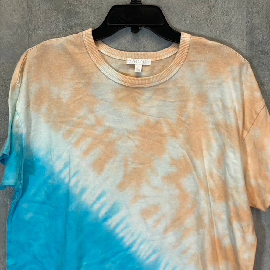 ABOUND Women's Blue-Orange Tie-Dye Raw Hem Crewneck T-Shirt SZ M