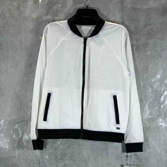 DKNY Sport Women's White-Black Full-Zip Graphic Bomber Jacket SZ S