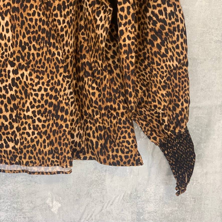 TOPSHOP Leopard Animal Print Yoke Poplin Long Sleeve Blouse SZ 6
