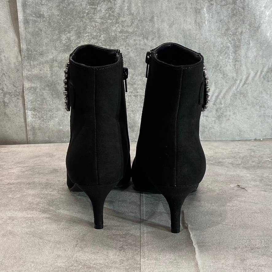 CHARTER CLUB Women's Black Microsuede Crafta Embellished Pointed-Toe Booties SZ 8.5