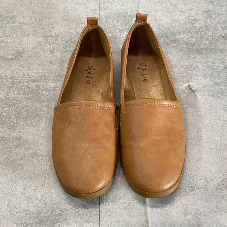 STYLE & CO Women's Coffee Smooth Faux-Leather Nouraa Round-Toe Slip-On Flats