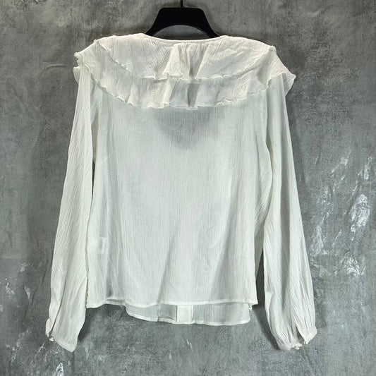 INC INTERNATIONAL CONCEPTS Women's Bright White V-Neck Double-Ruffle Top SZ M