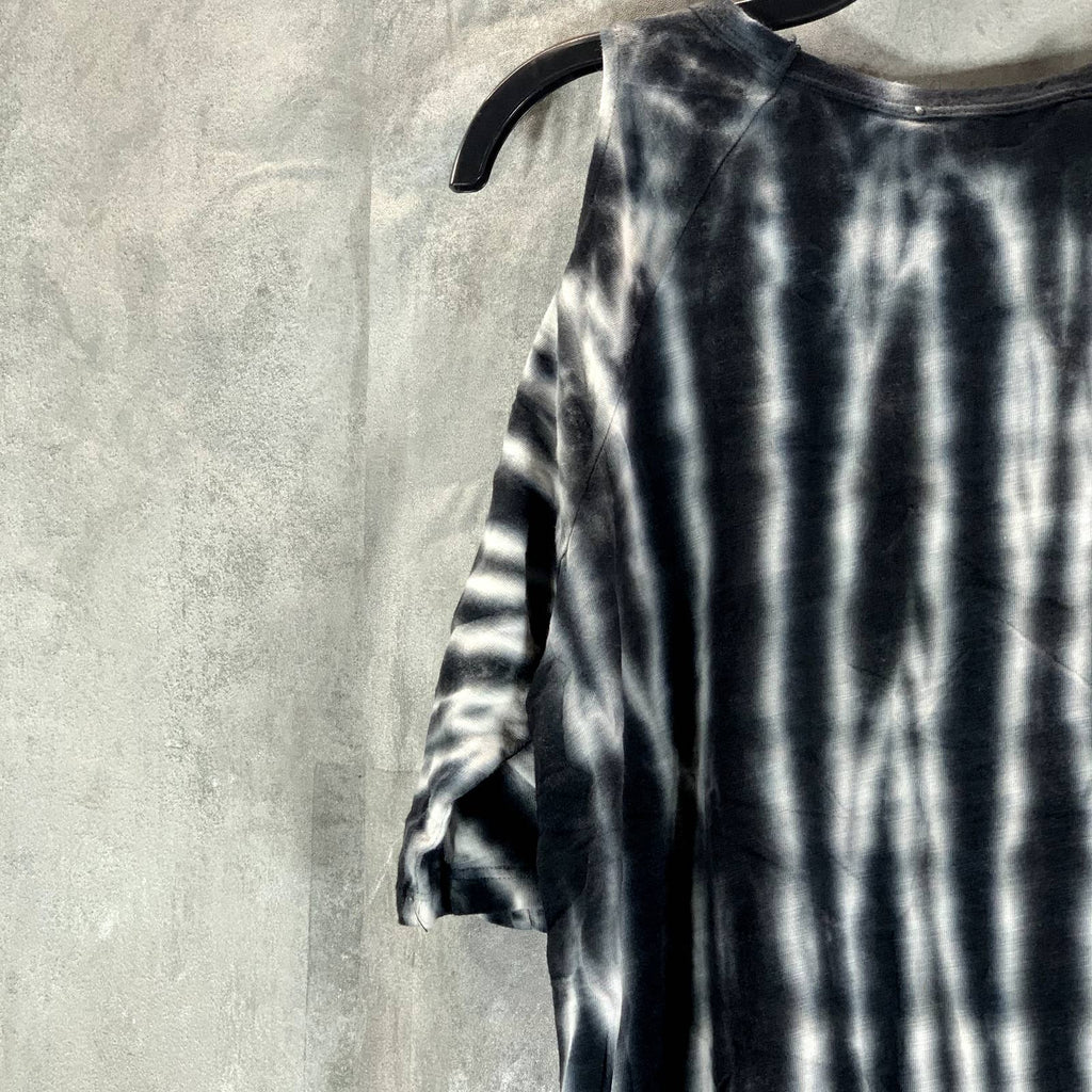 SACTUARY Women's Black-White Tie-Dye Cold-Shoulder Tie-Front Top SZ XS