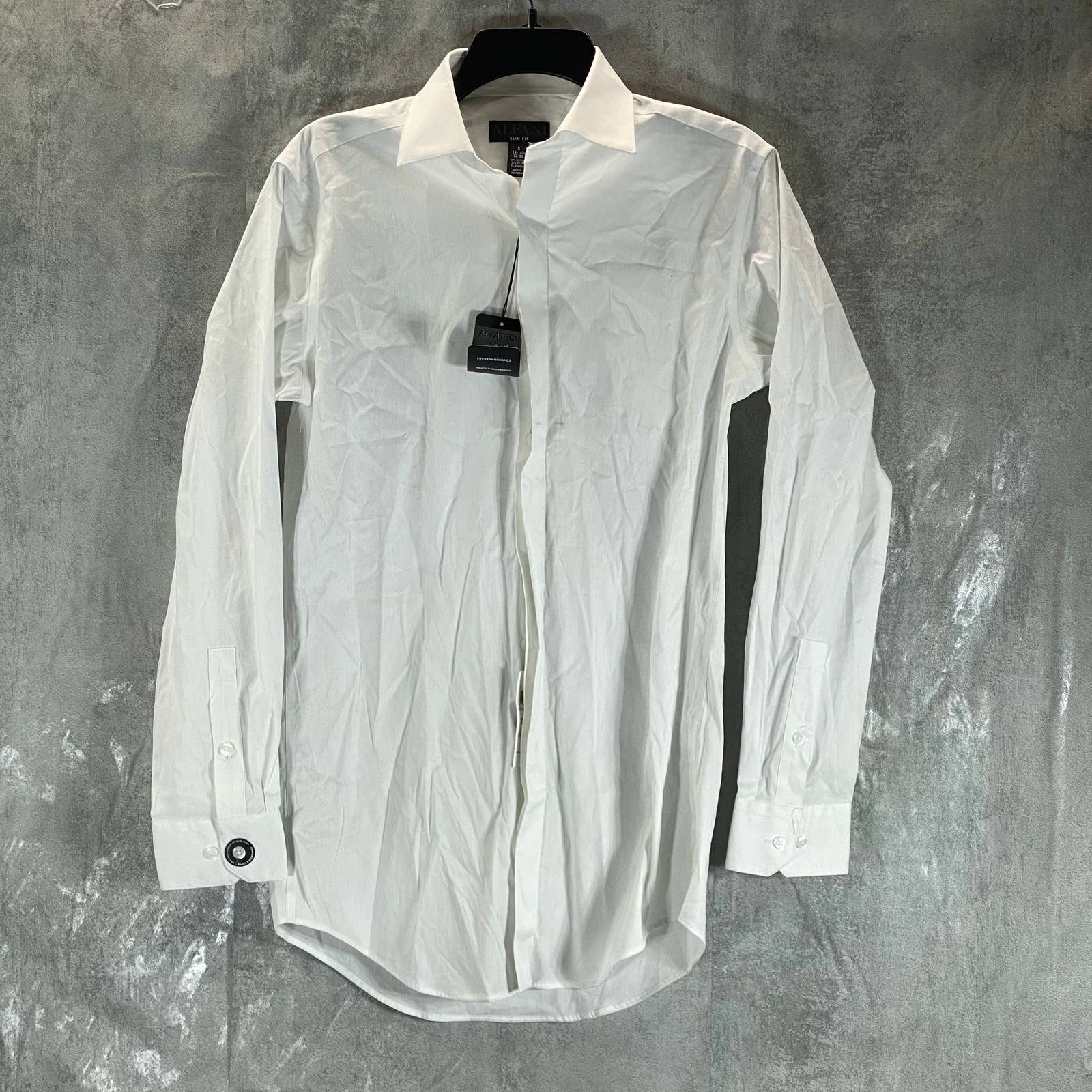 ALFANI Men's White Slim-Fit 2-Way Stretch Button-Up Long-Sleeve Dress Shirt SZ S