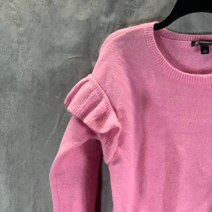 INC INTERNATIONAL Women's Pink Ruffle Shoulder Pullover Crewneck Sweater SZ L