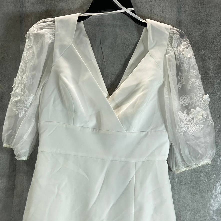 BCBGMAXAZRIA Women's 3D Floral Embroidered Mesh Puff-Sleeve Bodycon Mini Dress