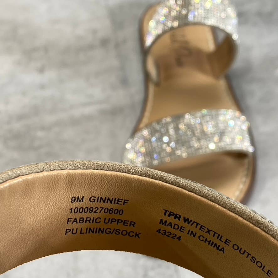 WILD PAIR Women's Sliver Bling Embellished Double-Strap Ginnie Slide Sandals SZ9