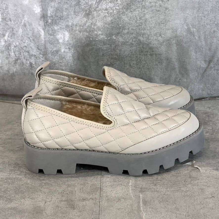 FRANCO SARTO Women's Beige/Grey Bando Quilted Lug-Sole Slip-On Loafers SZ 6