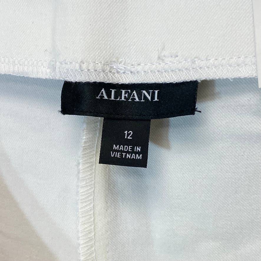 ALFANI Women's Bright White Comfort High-Rise Fringe-Hem Pull-On Pants SZ 12