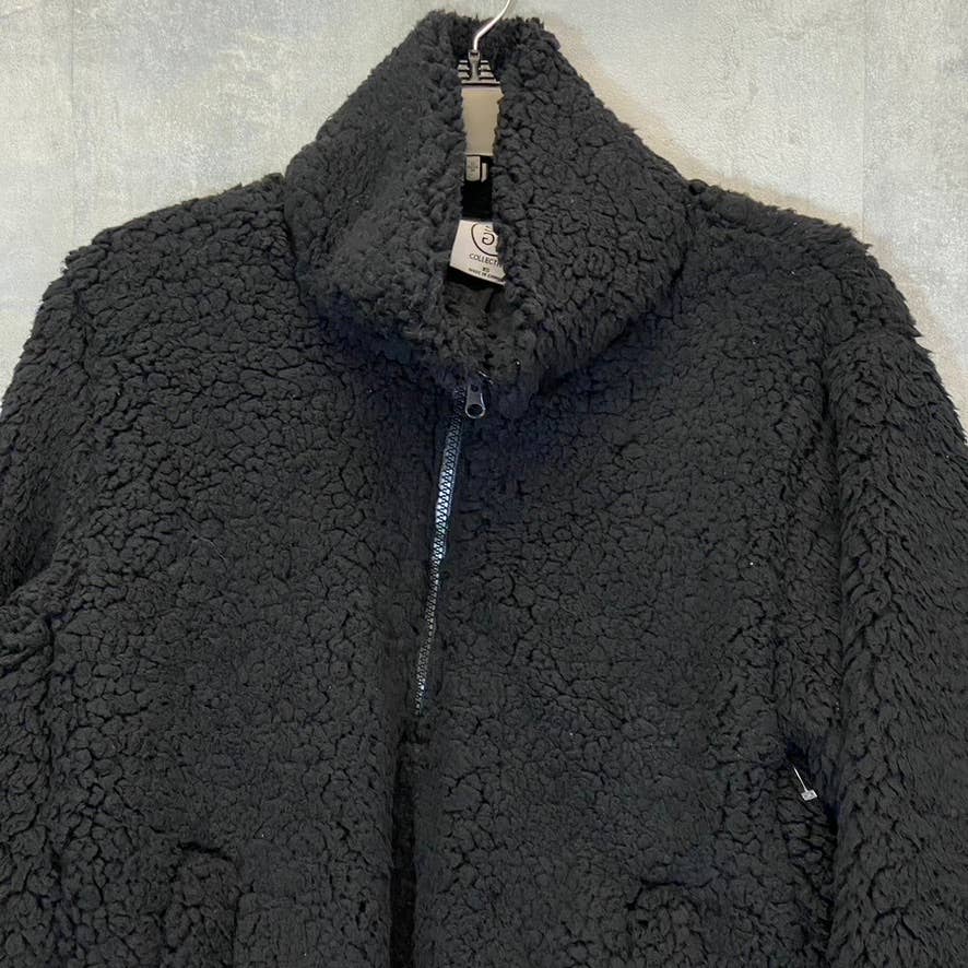 SAGE COLLECTIVE Women's Black Teddy Half Zip Jetsetter Faux Shearling Cropped Jacket SZ XS