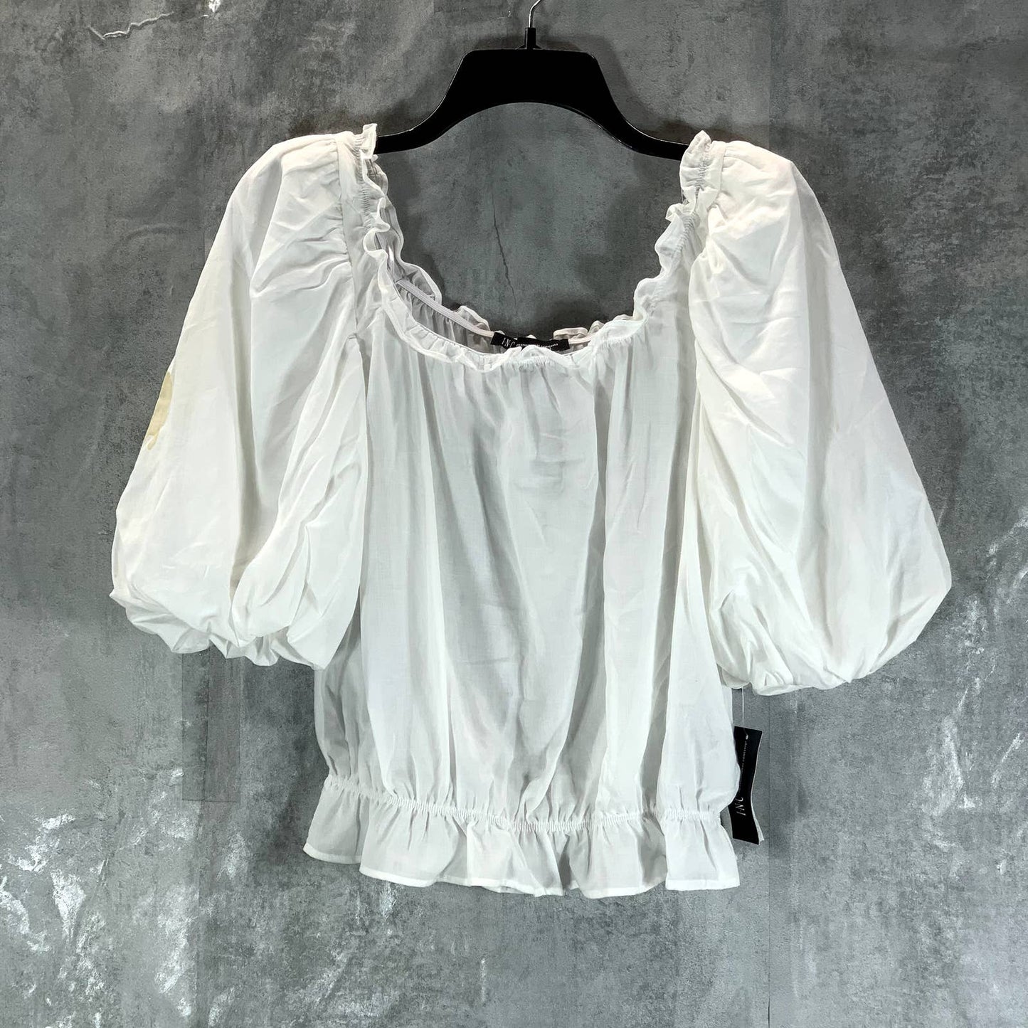 INC INTERNATIONAL CONCEPTS Women's Washed White Ruffle Balloon-Sleeve Top SZ S