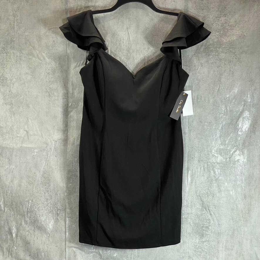 CITY STUDIO Juniors' Black Ruffle Cap-Sleeve x-Back Sheath Mini Dress SZ 15