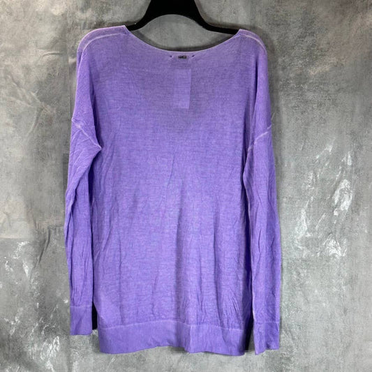 GUESS Women's Lilac Forever Sandra V-Neck Drop-Shoulder Ribbed-Hem Sweater SZ L