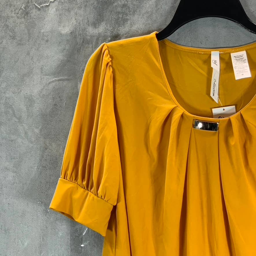 NY COLLECTION Women's Golden-Tone Glow Scoop-Neck Hardware Elbow Balloon Sleeve