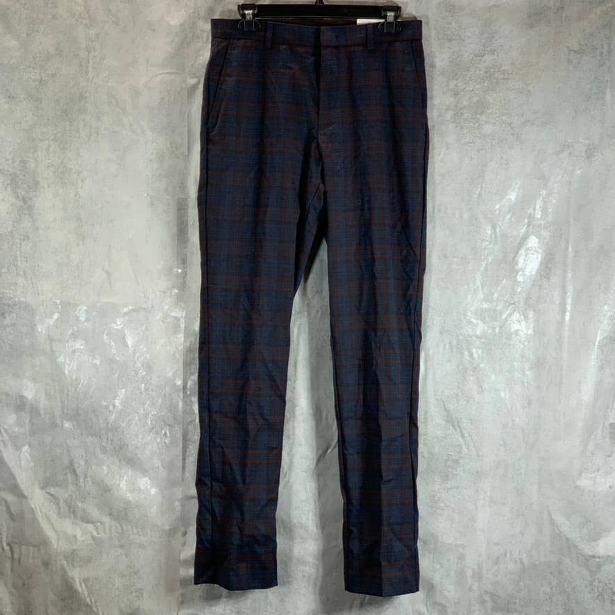 TOMMY HILFIGER Men's Navy-Brown Plaid TH-Flex Stretch Modern-Fit Pants SZ 30X32