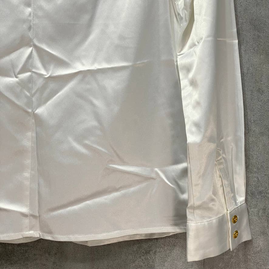 TAHARI ASL Petite Ivory Stand Collar Ruffle-Trim Long Sleeve Top SZ P/M