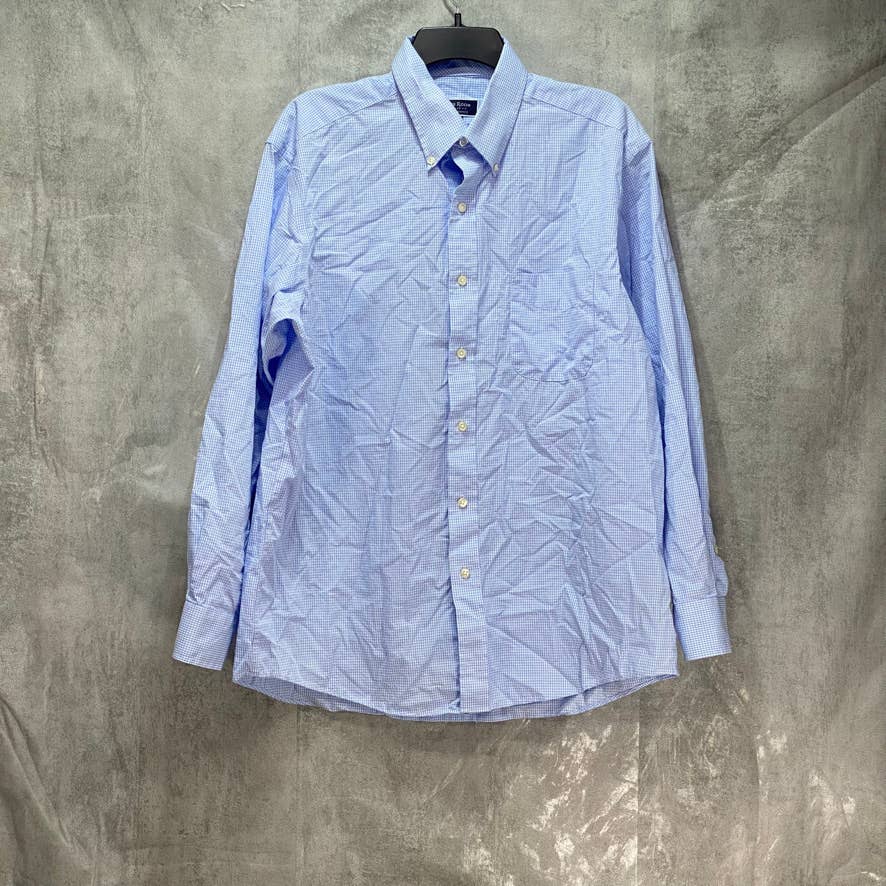CLUB ROOM Light Blue Regular Fit Mini Gingham Dress Shirt SZ 16.5 34/35