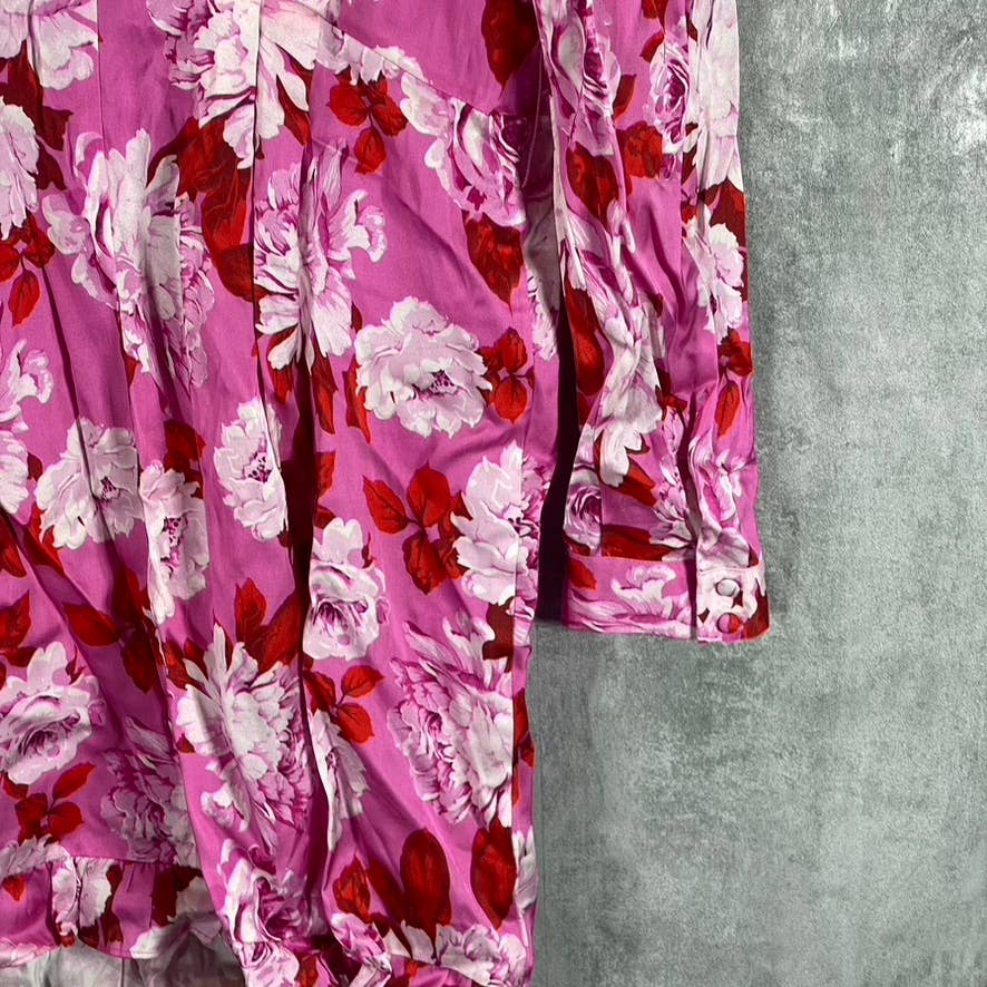 GUESS Women's Retro Roses Pink Combo Leena Belted Long-Sleeve MIni Dress SZ L