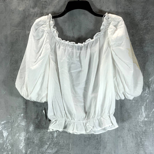 INC INTERNATIONAL CONCEPTS Women's Washed White Ruffle Balloon-Sleeve Top SZ S