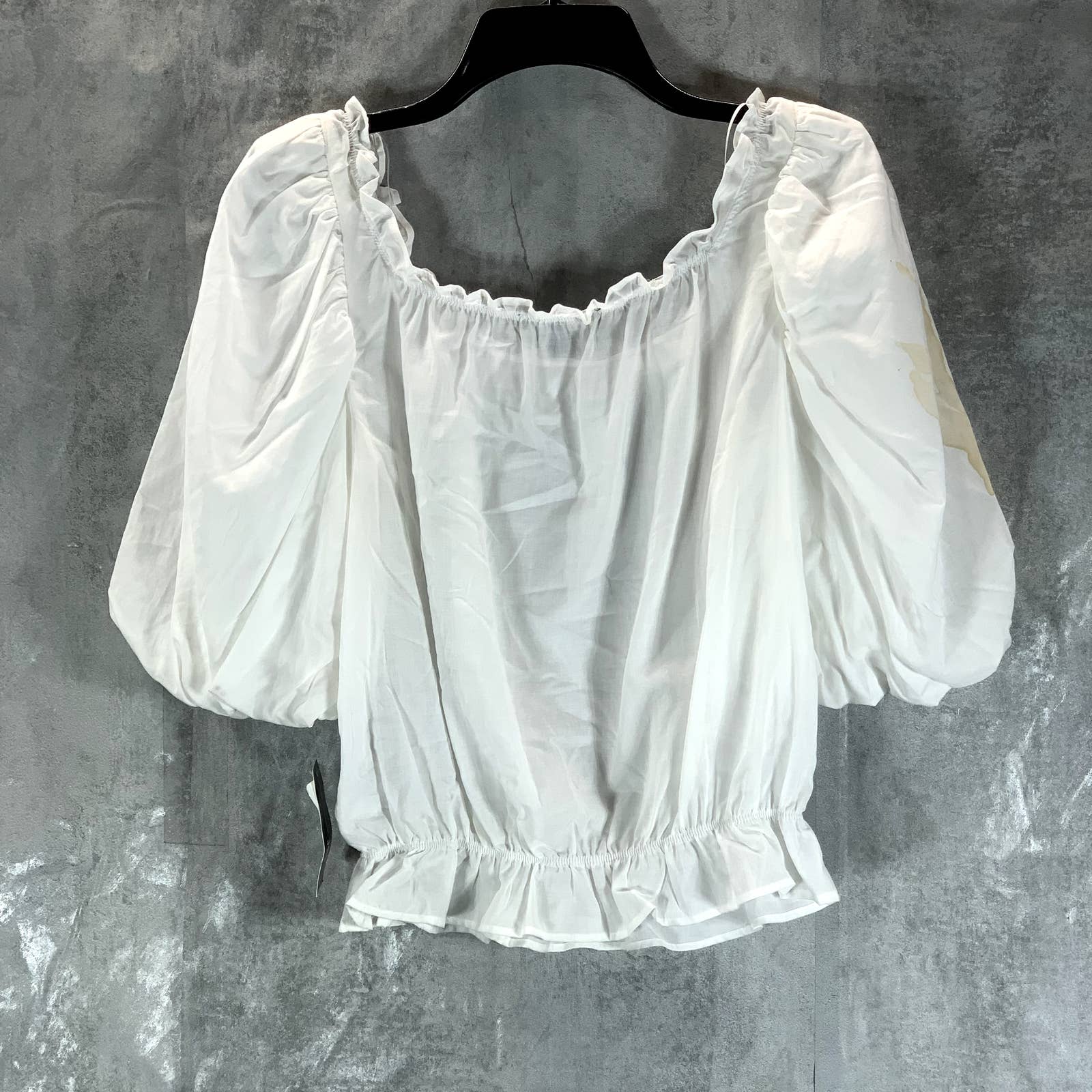 INC INTERNATIONAL CONCEPTS Women's Washed White Ruffle Balloon-Sleeve Top SZ S