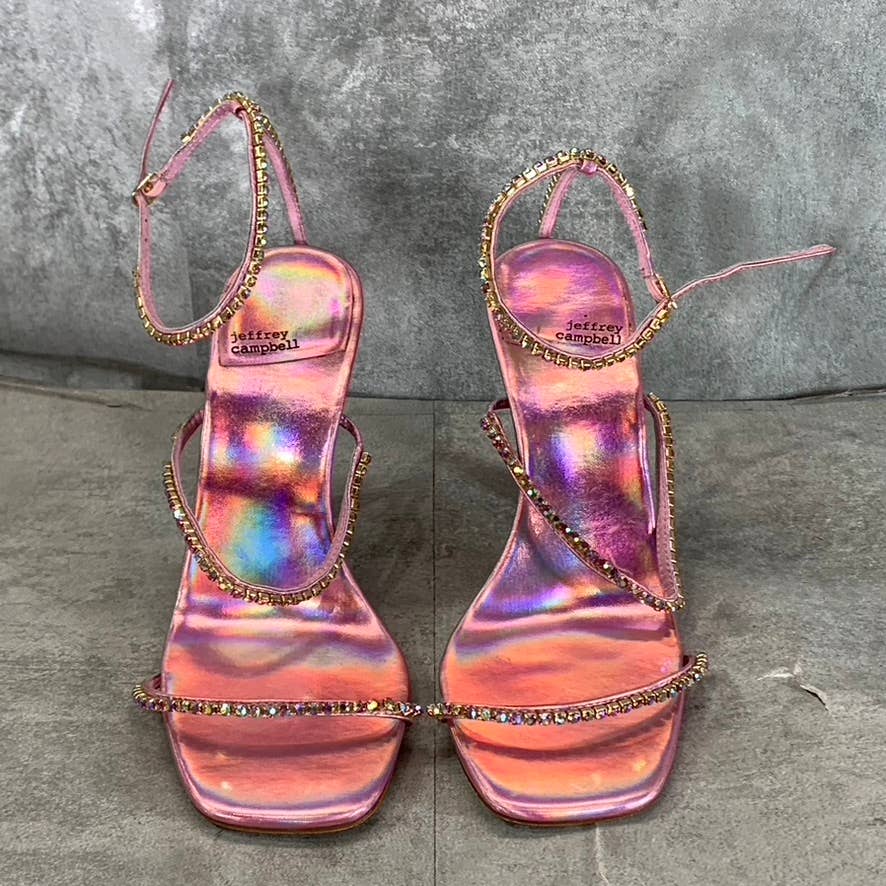 JEFFREY CAMPBELL Women's Pink Iridescent Demonica Rhinestone Sandals SZ 10