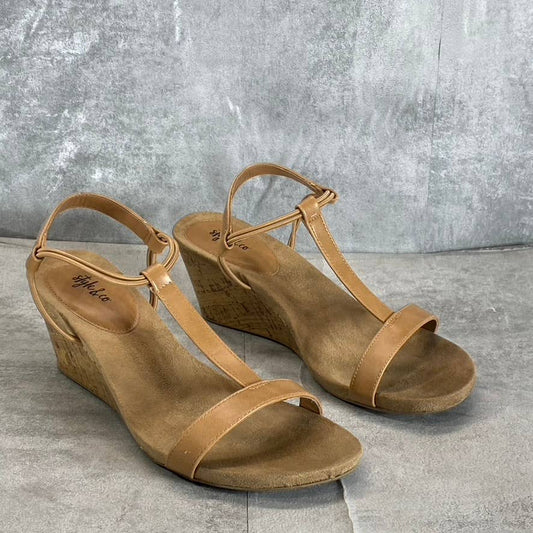 STYLE & Co Women’s Medium Tan Mulan T-Strap Slingback Wedge Sandals SZ 9.5