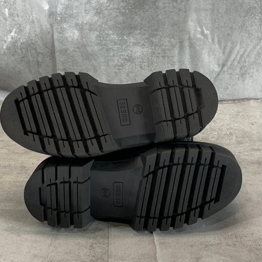 GUESS Women's Black Rhinestone Embellished Ferine Combat Lace-Up Boots SZ 5.5