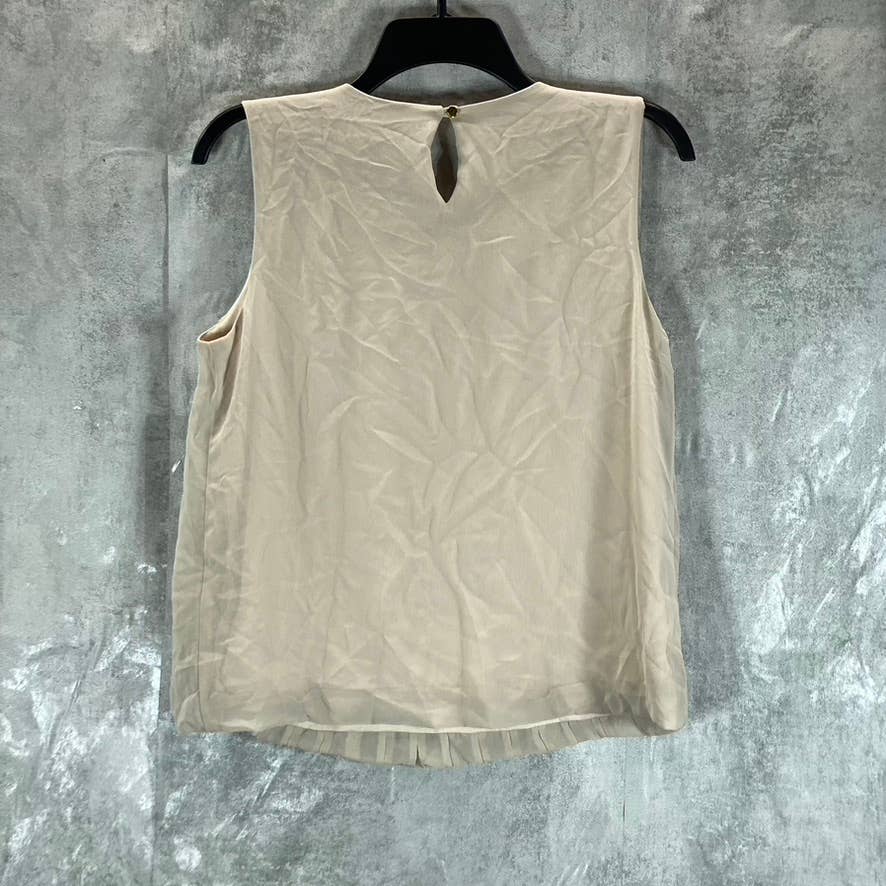 CALVIN KLEIN Women's Solid Khaki Pleated Neck Sleeveless Top SZ S