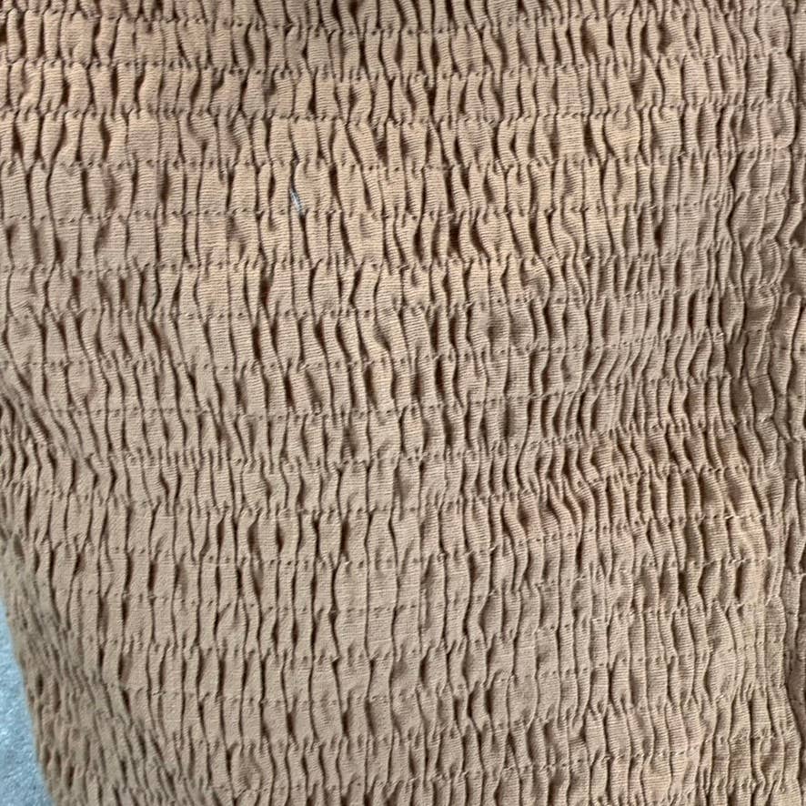 AND NOW THIS Women's Almond Crewneck Sleeveless Tie-Waist Smocked Back Top SZ M