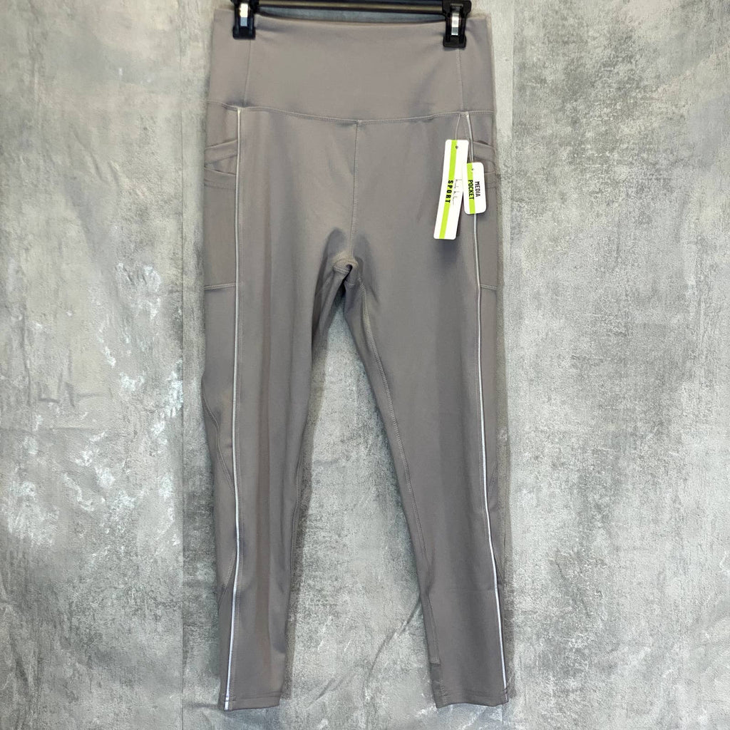 NICOLE MILLER Women's Grey High-Rise Contrast Stripe Mesh Leg Pull-On Crop Leggings SZ L