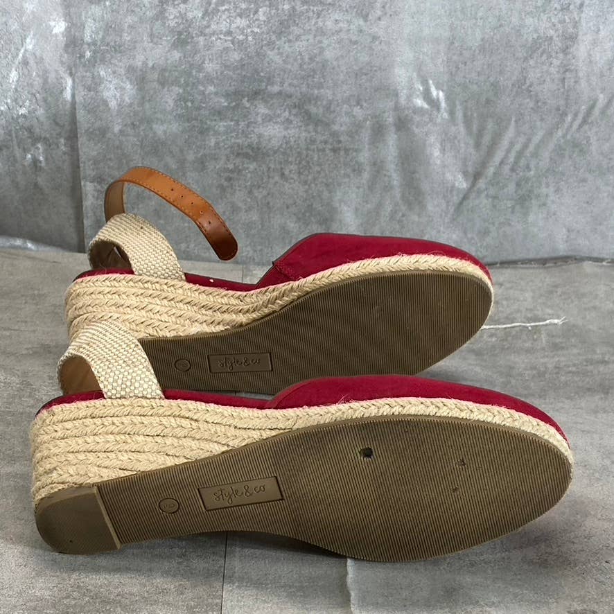 STYLE & CO Women's Red Mailena Closed-Toe Wedge Espadrille Sandals SZ 9