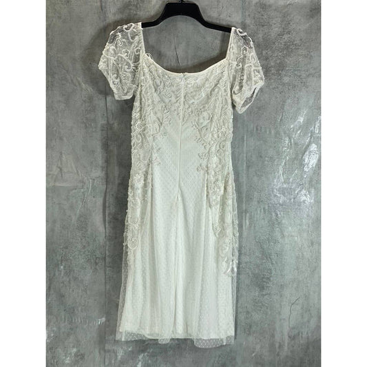 ADRIANNA PAPELL Women's Ivory Bead Embellished Off-The-Shoulder Dress SZ8