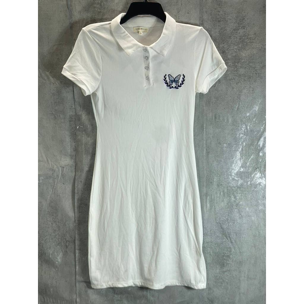 ULTRA FLIRT Juniors' White Butterfly Graphic Short-Sleeve Bodycon Polo Dress