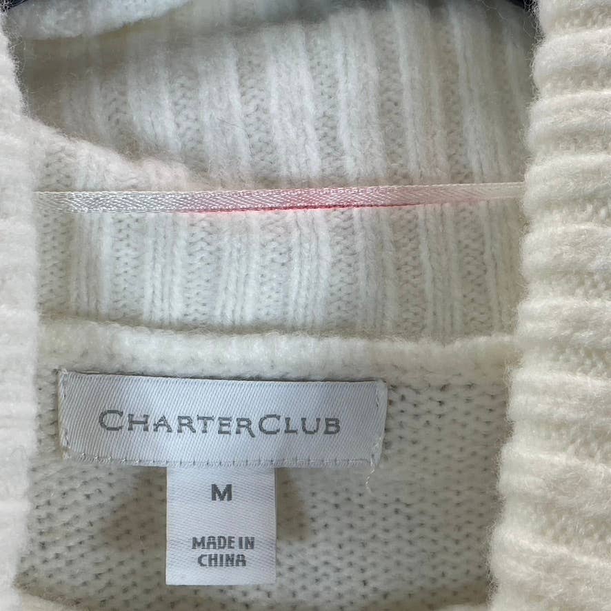 CHARTER CLUB Women's Ivory Embellished Cable Knit Turtle-Neck Pullover Sweater