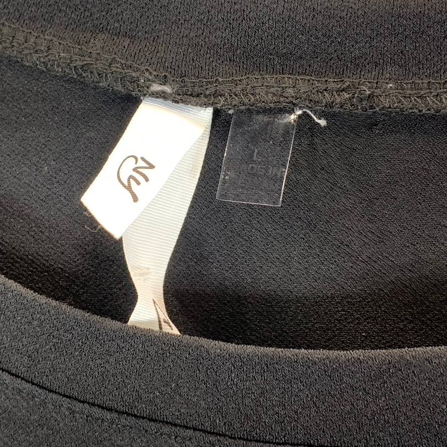 NY COLLECTION Women's Black Rhinestone Scoop-Neck Elbow Sleeve Crepe Top SZ L