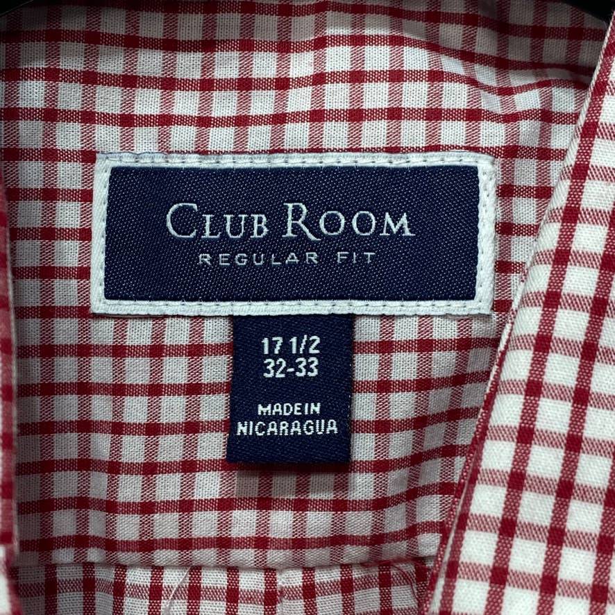 CLUB ROOM Red Regular-Fit Check Button Down Dress Shirt SZ 17.5 32/33