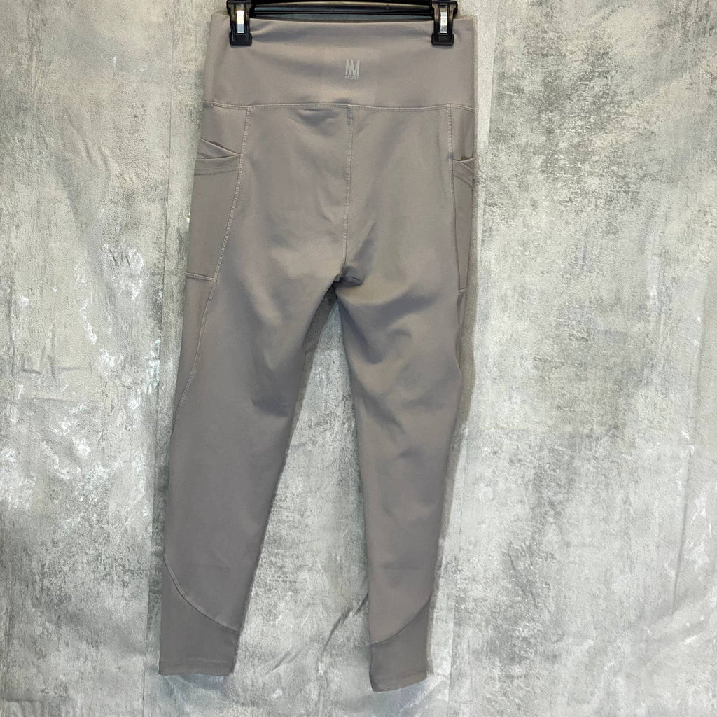 NICOLE MILLER Women's Grey High-Rise Contrast Stripe Mesh Leg Pull-On Crop Leggings SZ L