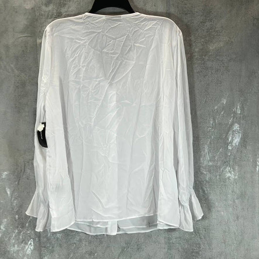 ALFANI Women's Brilliant White Poet V-Neck Button-Front Long-Sleeve Top SZ XL