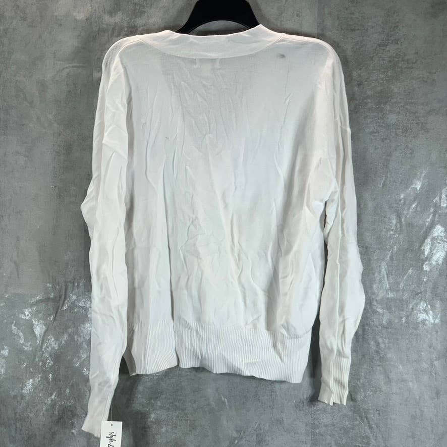 STYLE & CO Women's Bright White V-Neck Ribbed Cropped Button Cardigan SZ XL