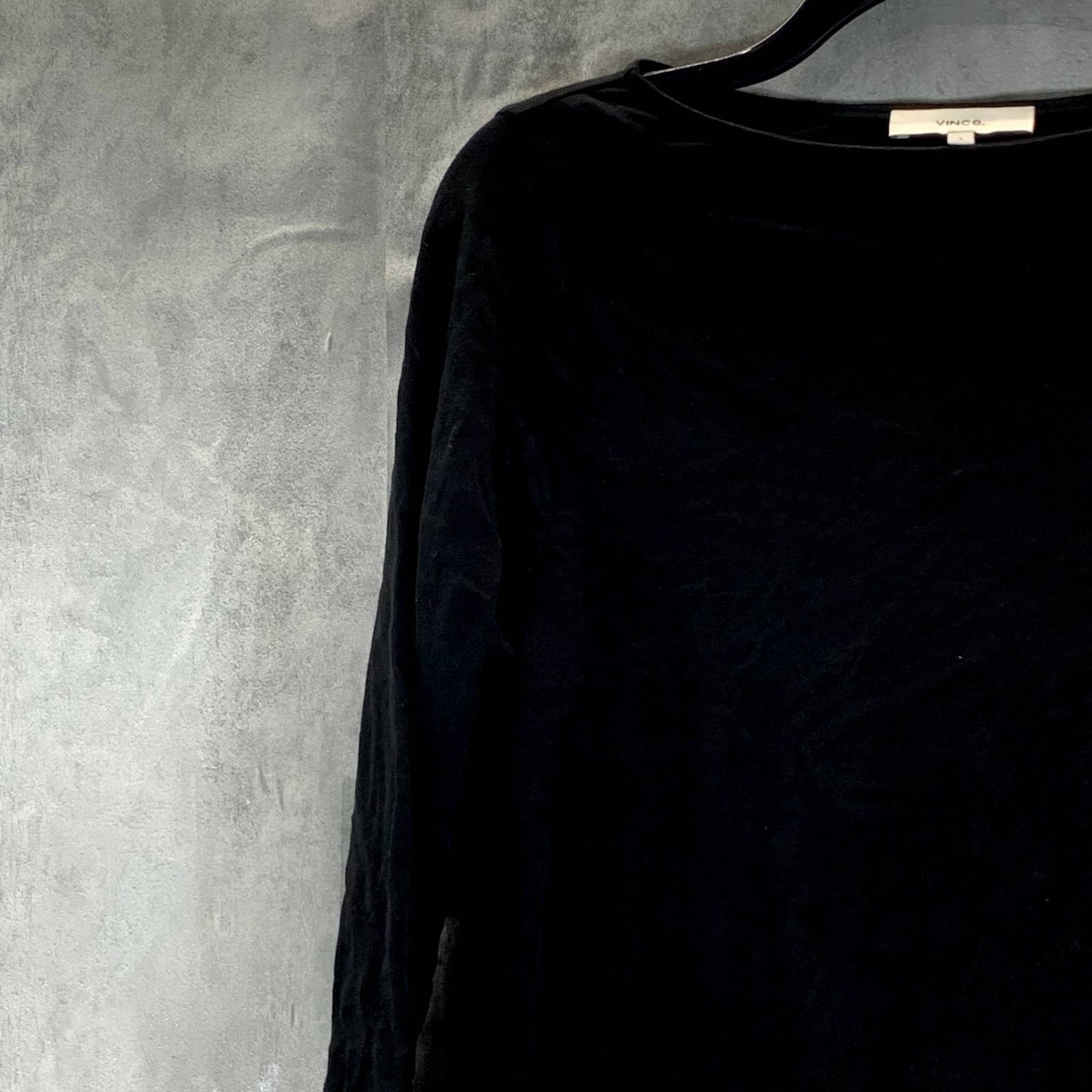 VINCE. Women's Solid Black Boatneck Cotton-Linen Long-Sleeve Top SZ S