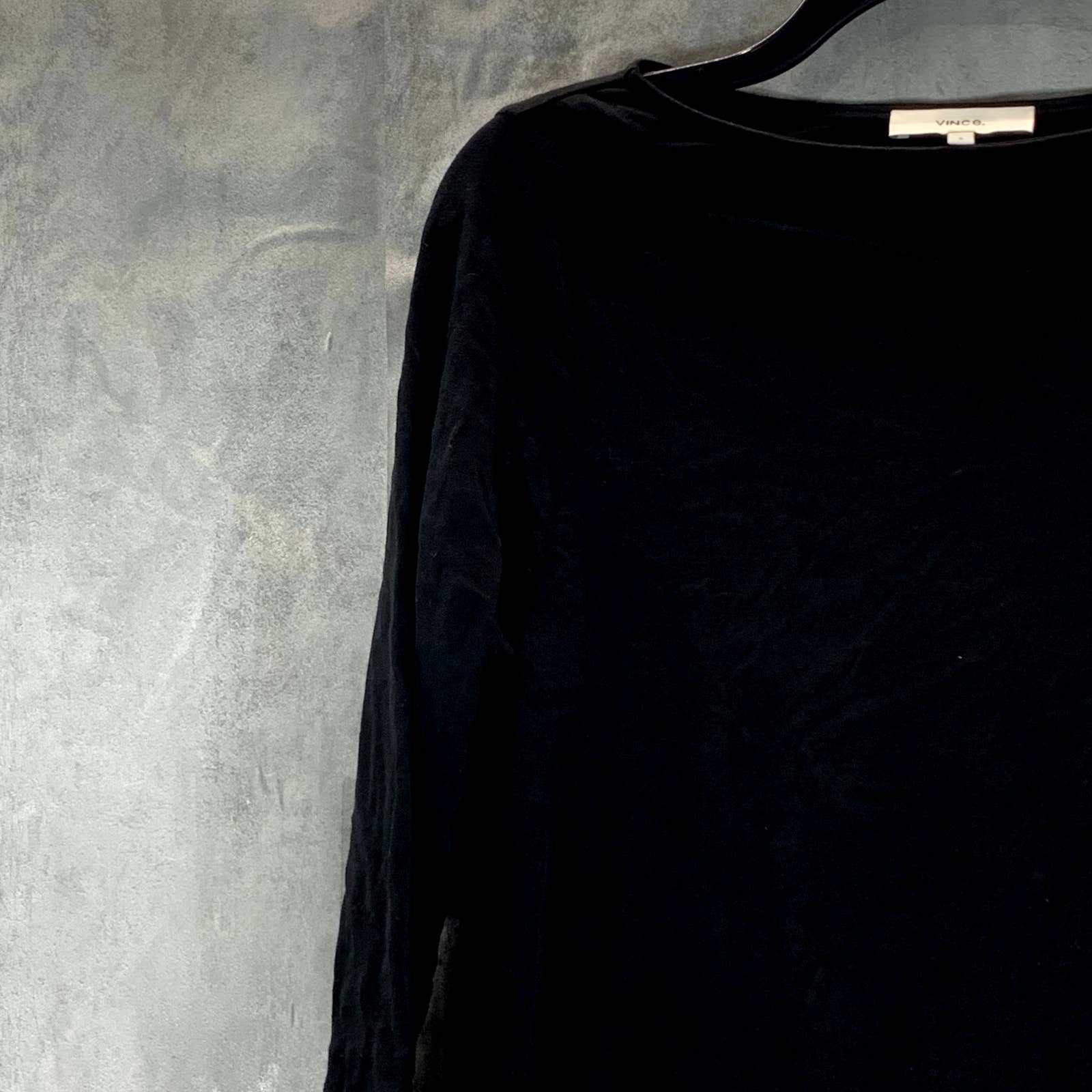 VINCE. Women's Solid Black Boatneck Cotton-Linen Long-Sleeve Top SZ S
