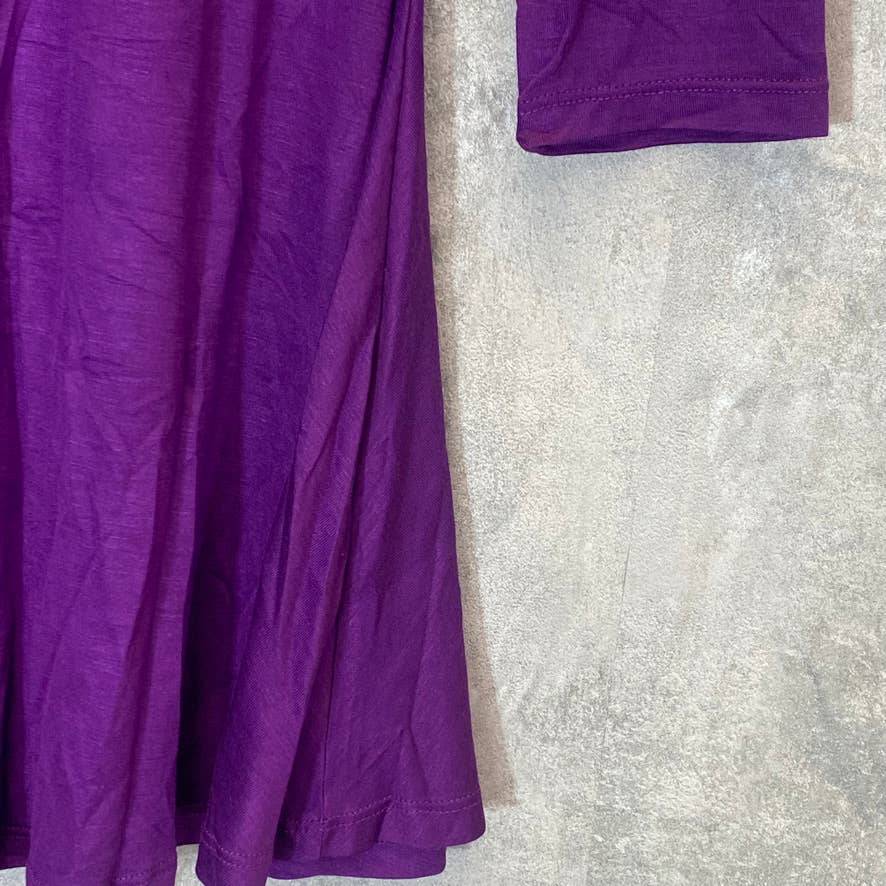 24/7 COMFORT APPAREL Women's Purple V-Neck 3/4 Sleeve Swing Tunic Top SZ S